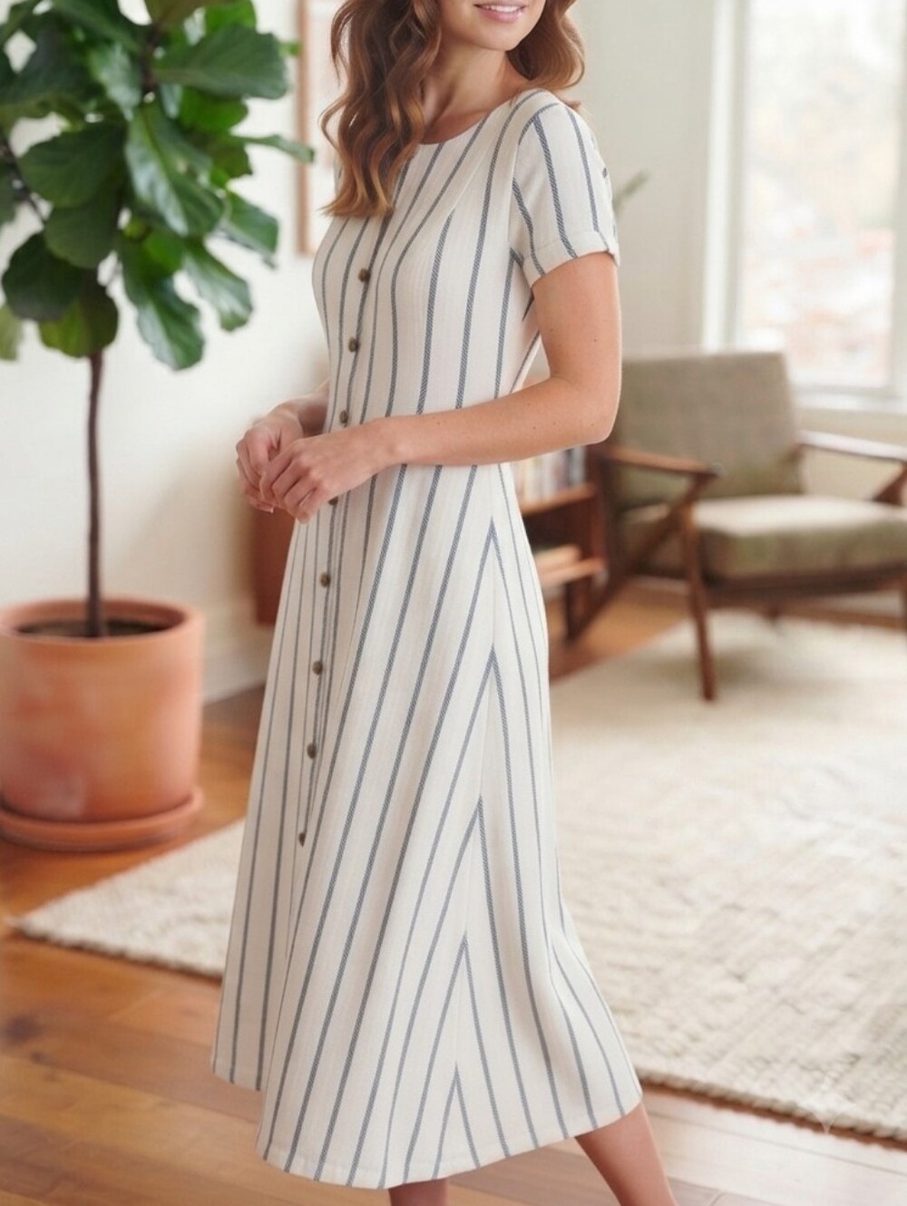 Gorgeous Madewell FULLY LINED Striped Button-Front Midi Dress Believed Sz M-L